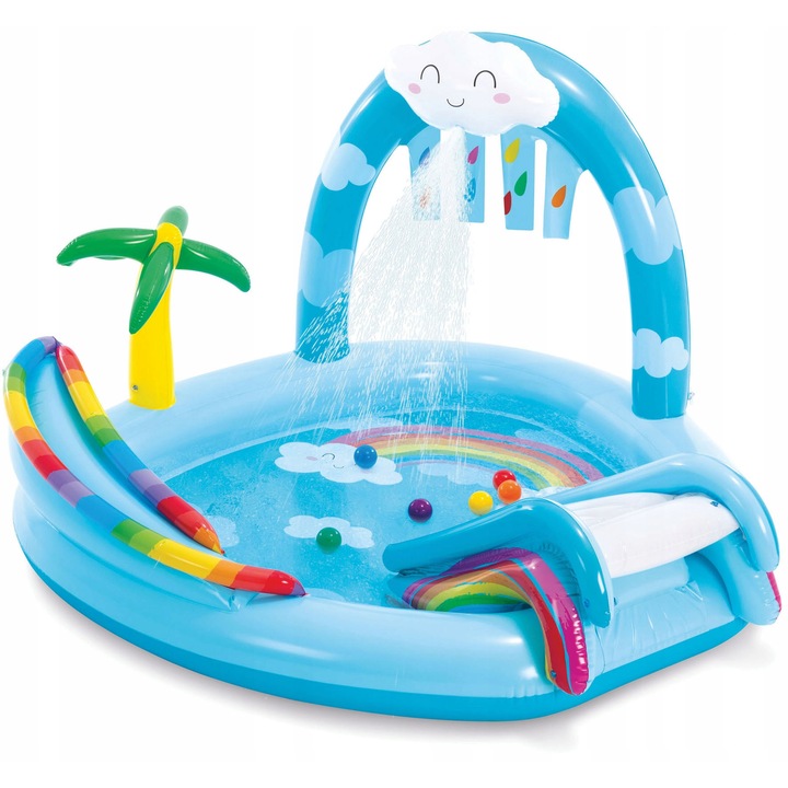 Intex 57175 felfújható medence, 185x178x119cm, csúszdával, színes labdákkal, többszínű