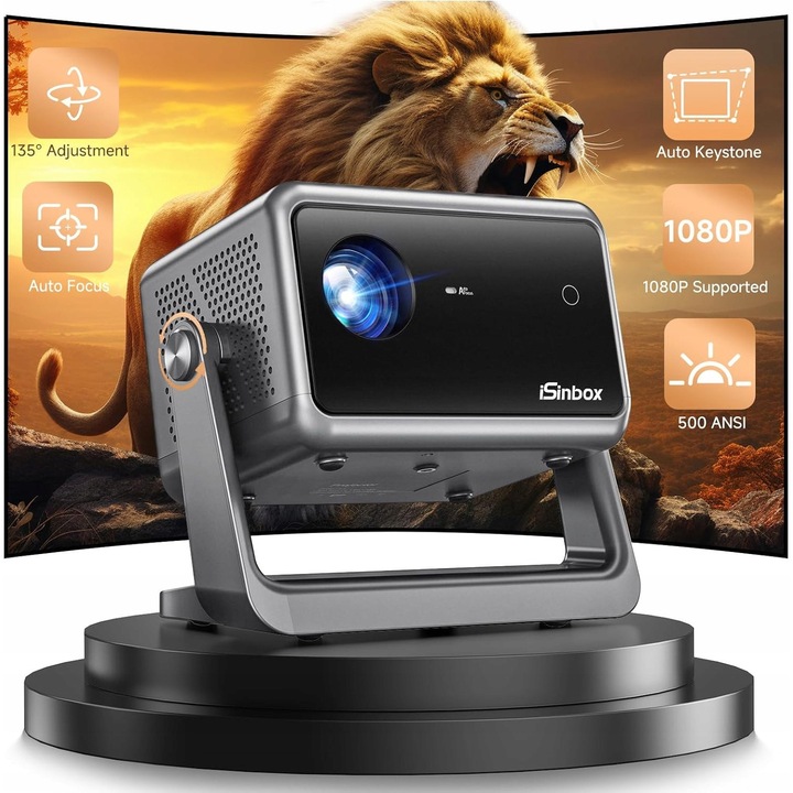 Mini proiector iSinbox Q8 PRO, 500 ANSI, Full HD, WiFi 6, Bluetooth 5.3, 20.5x13.3x17.8cm