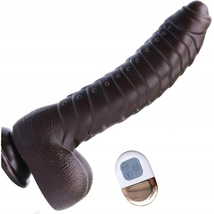 Dildó tapadókoronggal, Lelex, 24cm, szilikon, barna színű, 3 forgási mód, 5 rezgési mód