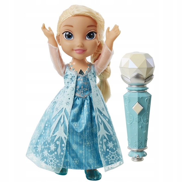 Papusa cantatoare Elsa cu microfon, Disney, Kraina Lodu, efecte sonore si luminoase, 36cm