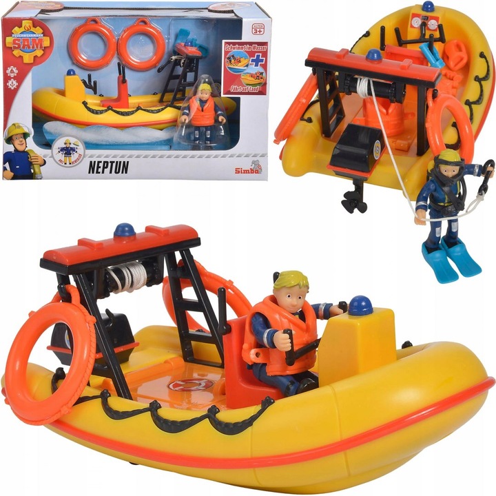 Комплект спасителна лодка Нептун, Симба, фигурка пожарникар Пени, 20 см, за деца от 3 години