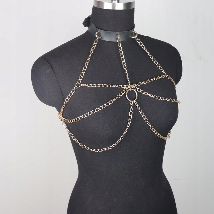 Set lenjerie erotica Harness BDSM, accesorii, culoare aurie