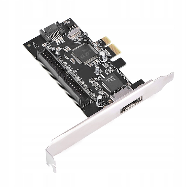 Placa adaptor PCI-E pentru ATA133 si SATA II, suport RAID, 1 interfata eSATA, 1 interfata SATA, 1 interfata ATA, set