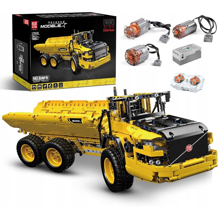 Set de constructie Mould King 17010, camioane cu telecomanda, 1888 elemente, 25,98"x8,66"x6,89", Bluetooth