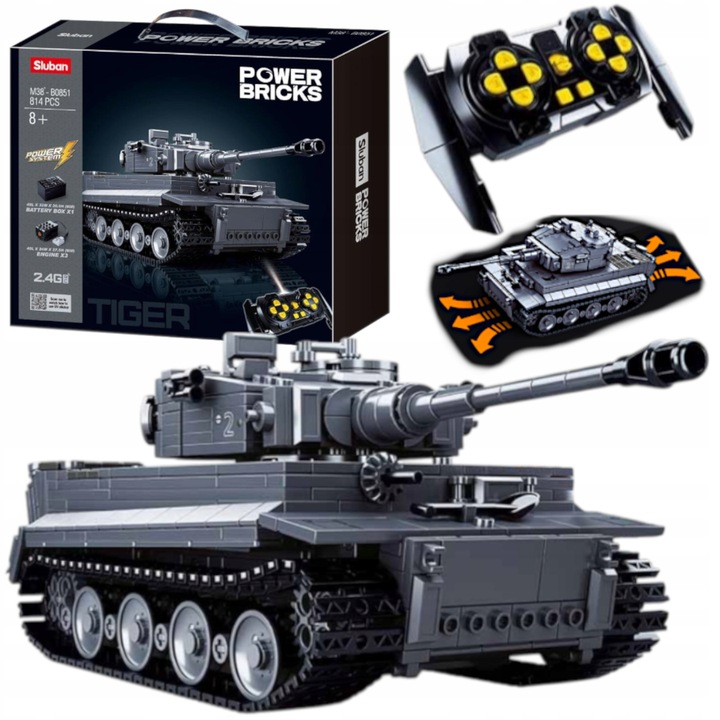 Set de constructie Tanc Tigru RC Sluban, 814 piese, 280mm, negru