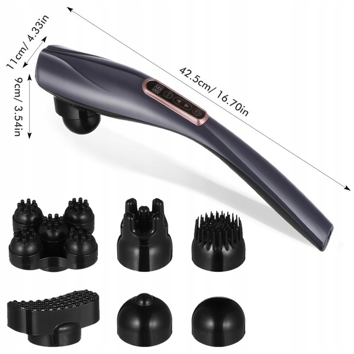 Aparat masaj electric pentru corp, 12 programe, 10 niveluri intensitate, 6 capete de masaj, gri