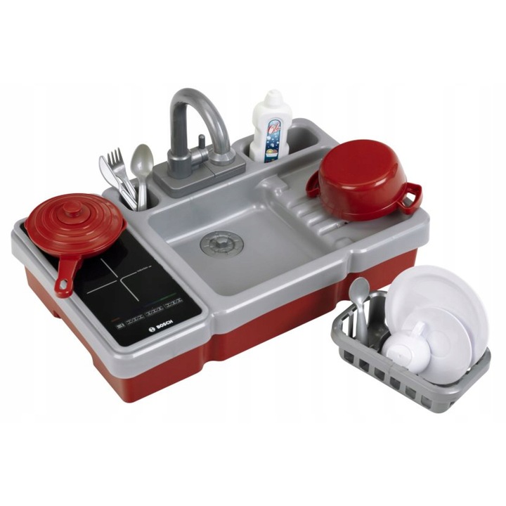 Set Bucatarie copii, Klein, chiuveta cu functie de apa, accesorii sunet si lumina