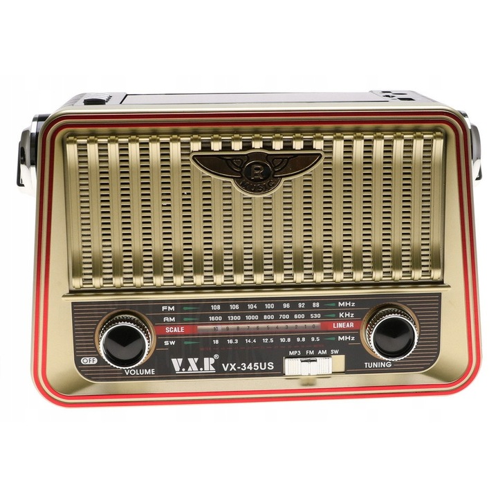 Radio portabil retro cu Bluetooth, solar, 27,5x11x17cm