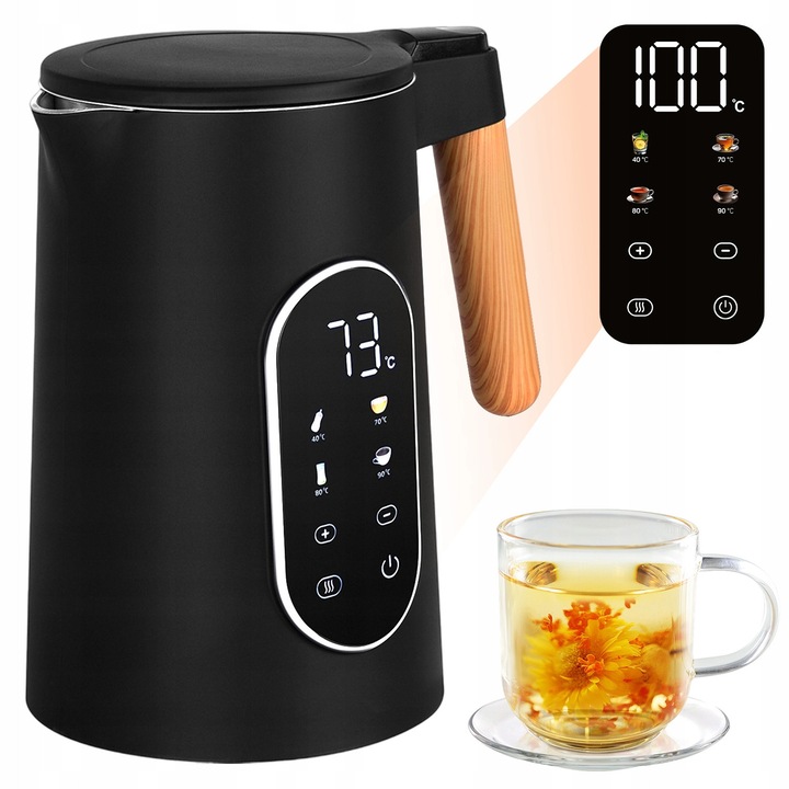 Fierbator electric fara fir, 1.7 L, 2200 W, reglare temperatura 40-100°C, negru