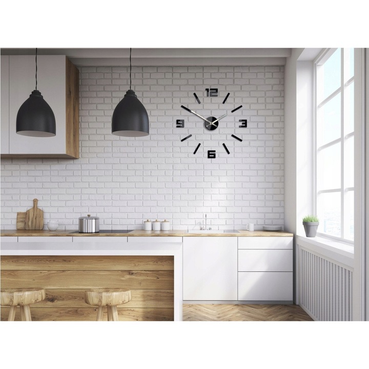 MCLOCK DIY XXL falióra, csendes mechanizmus, 50x50cm, fekete ezüst részletekkel, komplett szett