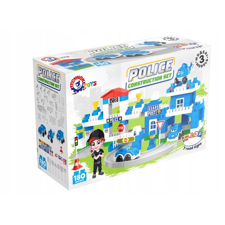 Set de constructie, Technok, posterunek politiei, 180 elemente, multicolor, 3+ ani