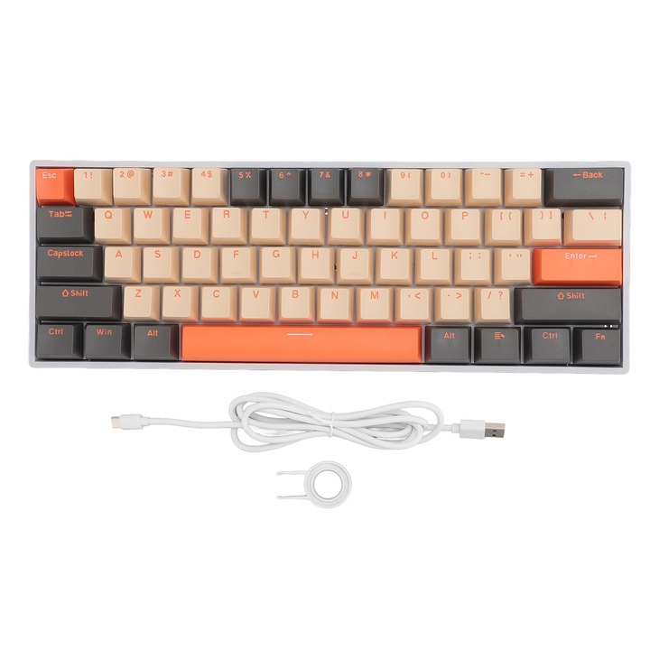 Tastatura mecanica gaming, 61 clape, iluminare RGB, alb, 2.4G/Bluetooth 3.0/5.0, set complet