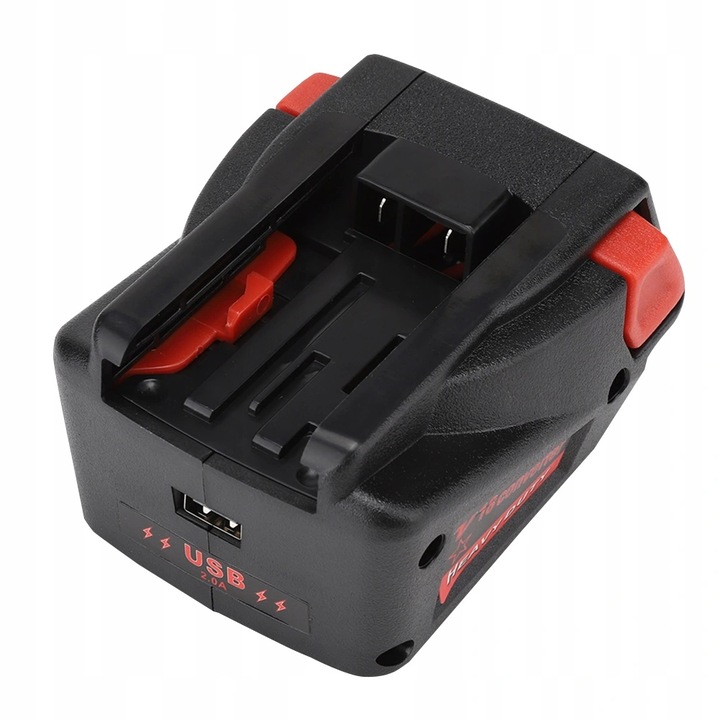 Adaptor baterie Milwaukee M18 pentru acumulator V18 18V, negru-rosu, ABS + metal