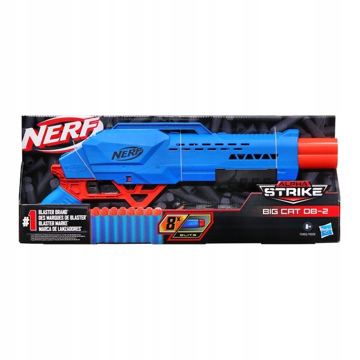 Пистолет Nerf Alpha Strike Big Cat DB-2, комплект с 30 стрелички, мишени, жилетка, бандана, очила, 50см