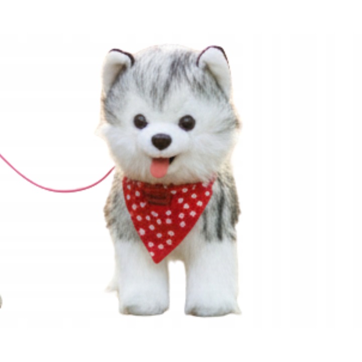 Interaktív kutya pórázon, NawiToys, Husky, szürke, 31cm