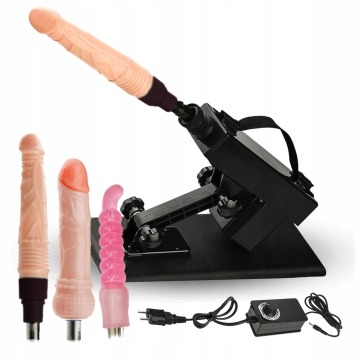 Секс машина с 3 дилда, вибрация, 420 движения/мин, черен с розови детайли