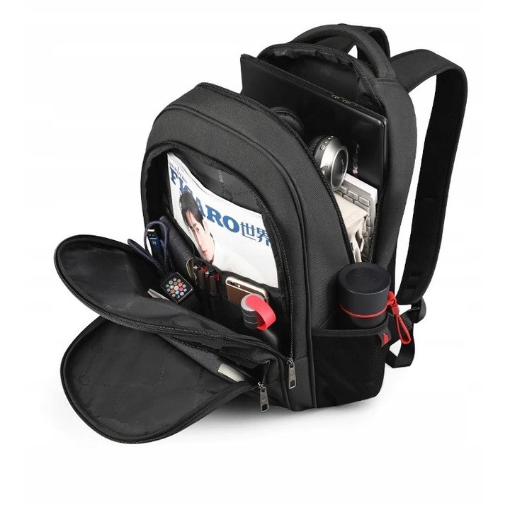 Rucsac laptop Tigernu 15,6'', waterproof, cu port USB, negru, 45x30x15cm