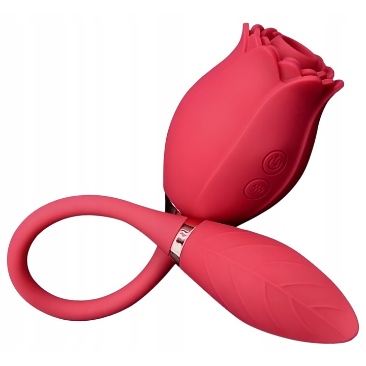 Vibrator 2 in 1, GDD, Roza, 10 functii de vibratie, 10 functii de stimulare, 32,5cm x 5cm