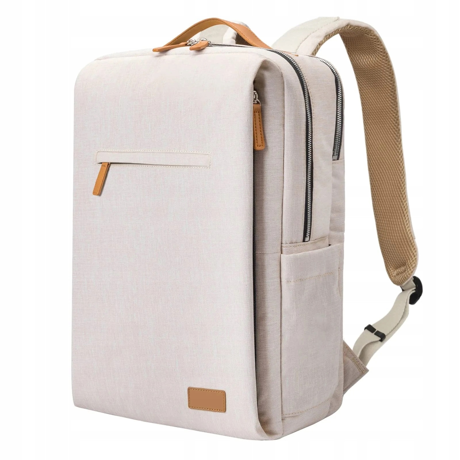 Ghiozdan K&M pentru laptop 15,6'', impermeabil, cu port USB, crem, 42x30x18cm