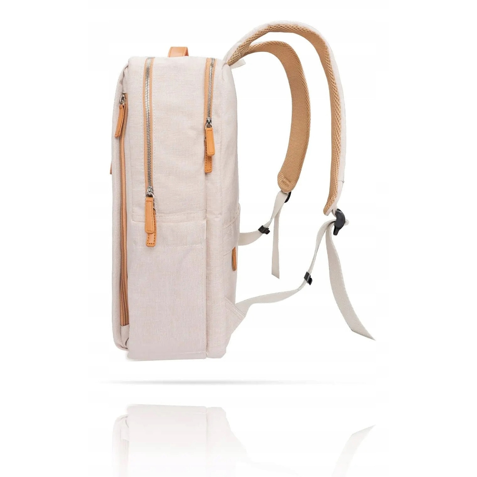 Ghiozdan K&M pentru laptop 15,6'', impermeabil, cu port USB, crem, 42x30x18cm