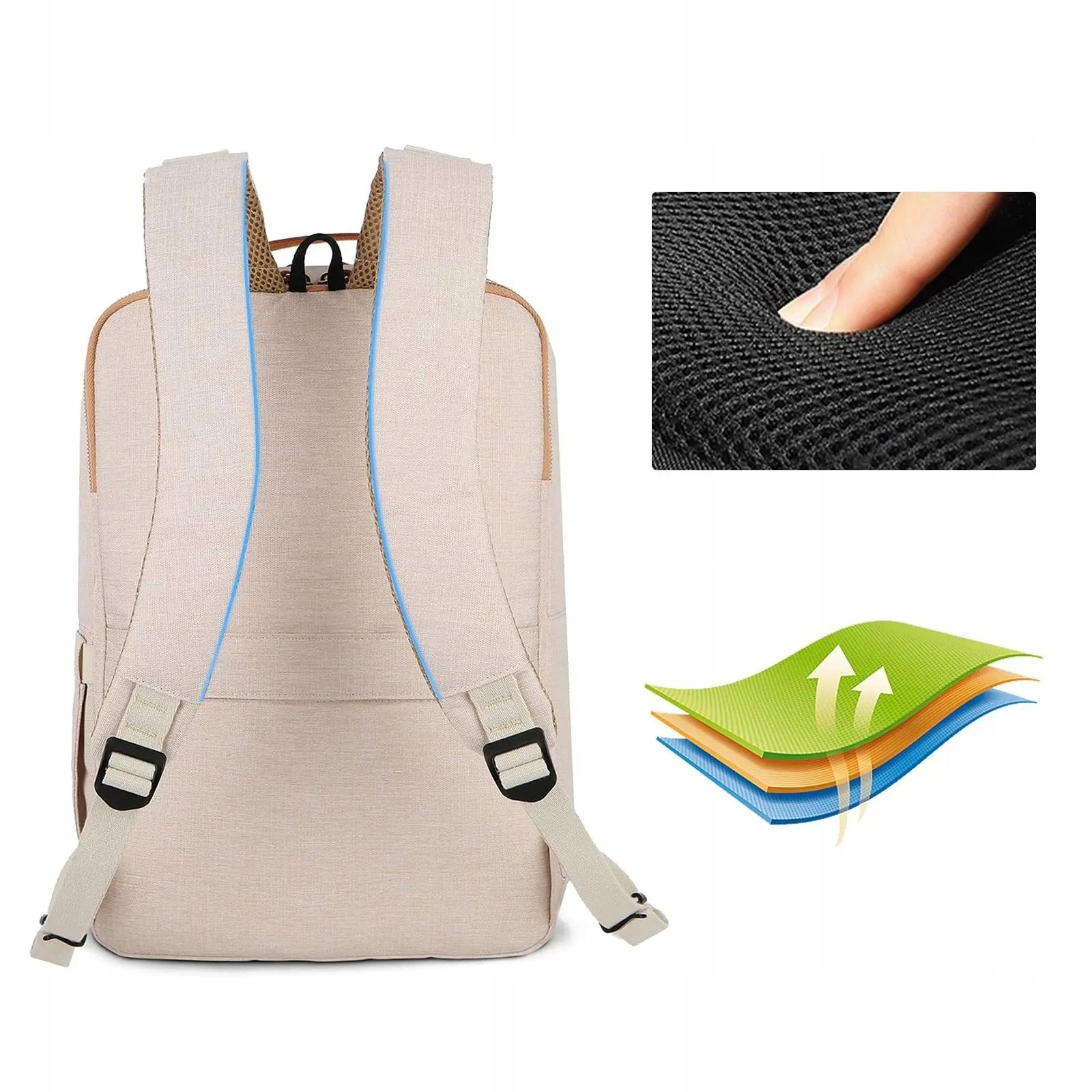 Ghiozdan K&M pentru laptop 15,6'', impermeabil, cu port USB, crem, 42x30x18cm