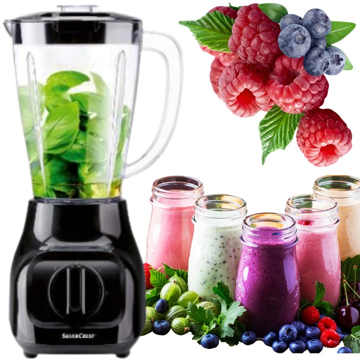 Turmixgép, elektromos, SilverCrest, 350W, 1,5L, jégzúzás funkció, fekete