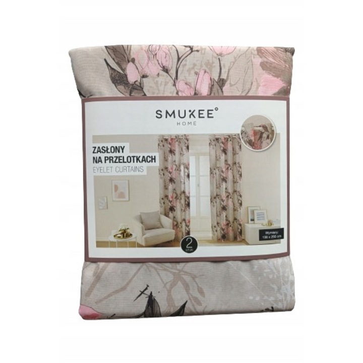 Set perdele Smukee, 138x250cm, model floral, poliester
