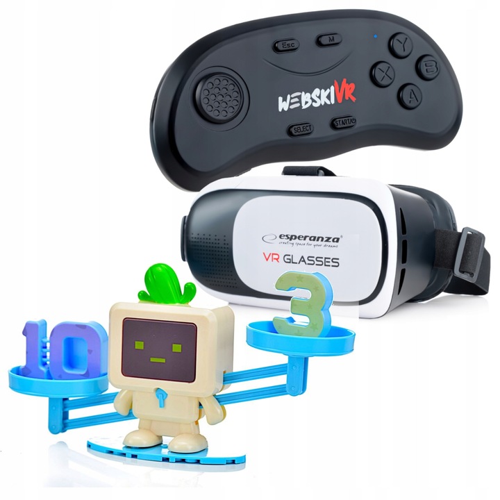 Ochelari VR 3D cu gamepad wireless si greutate robot matematic, multicolor, 19x11cm