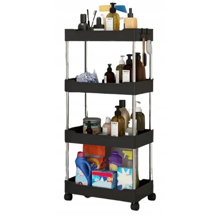 Raft organizator mobil cu 4 niveluri, negru, 87x40x15cm