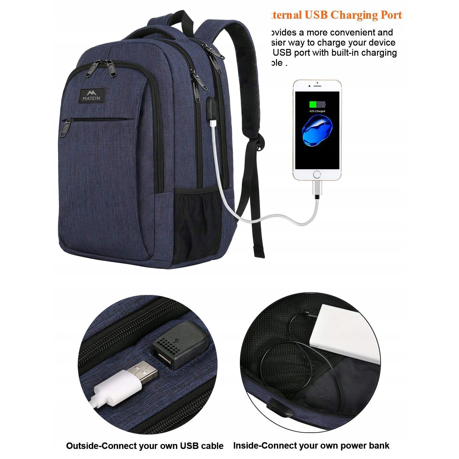 Plecak scolar Matein 15.6", impermeabil, organizator multifunctional, albastru, 45.97x35.81x19.81cm