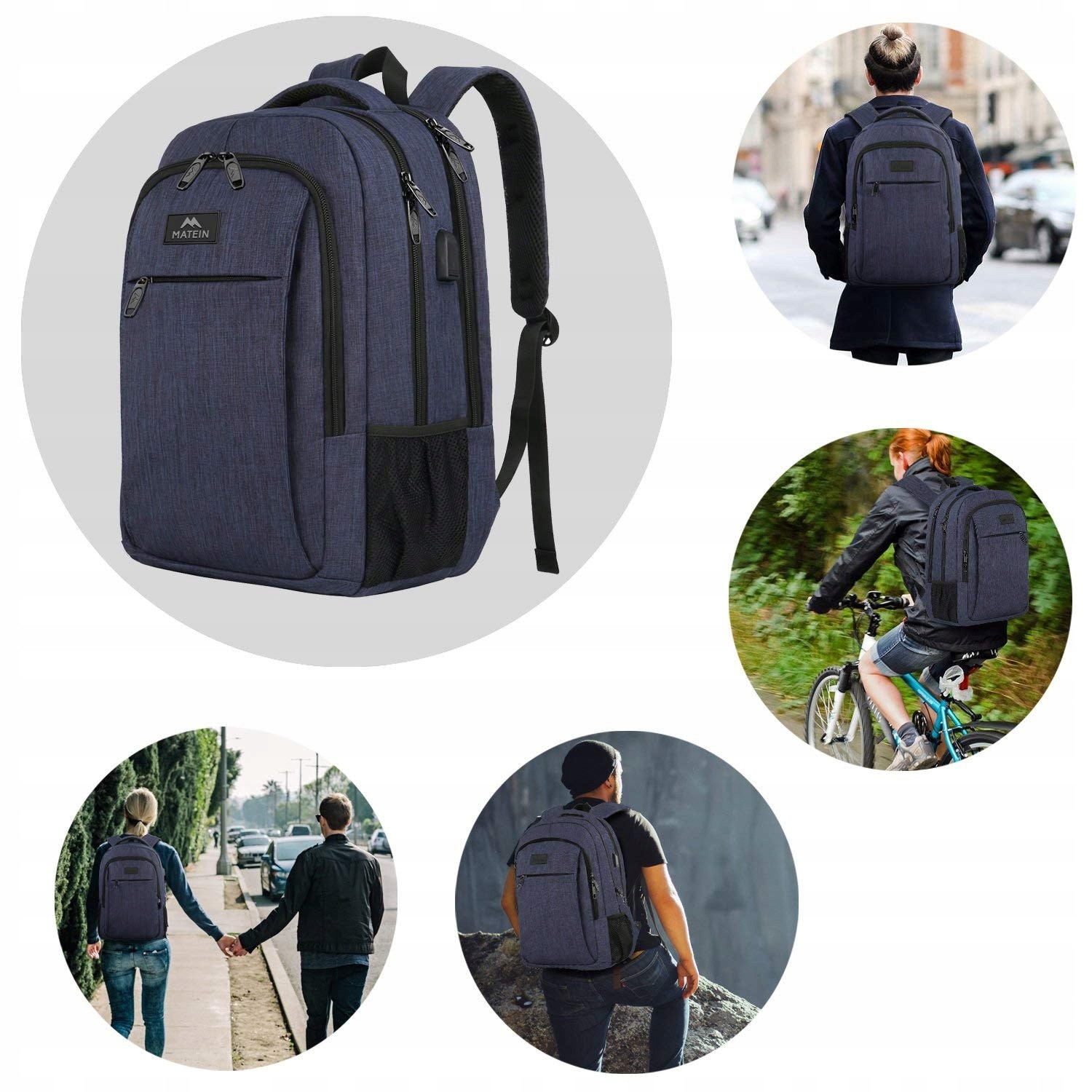 Plecak scolar Matein 15.6", impermeabil, organizator multifunctional, albastru, 45.97x35.81x19.81cm