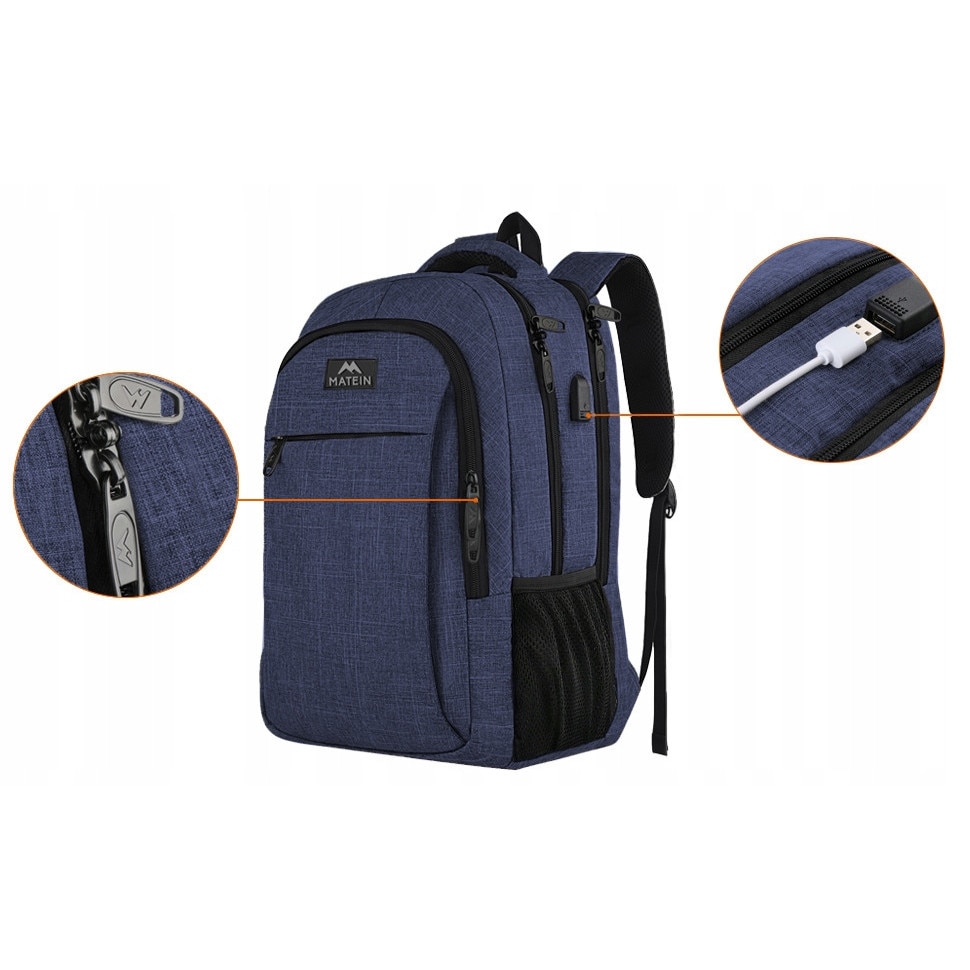 Plecak scolar Matein 15.6", impermeabil, organizator multifunctional, albastru, 45.97x35.81x19.81cm