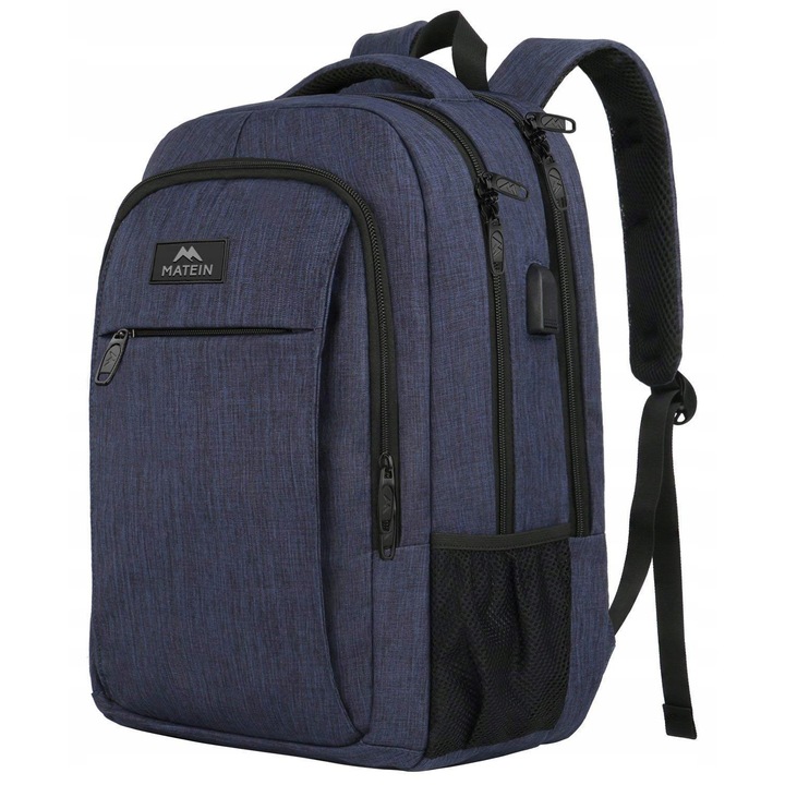 Plecak scolar Matein 15.6", impermeabil, organizator multifunctional, albastru, 45.97x35.81x19.81cm