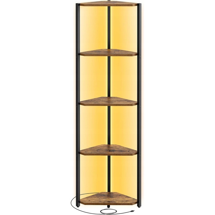 Raft de colt Vasagle, 5 niveluri, iluminare LED reglabila, 24,8x48x146,6 cm