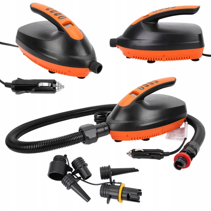 Pompa de umflat electrica Seamax DC 12V, 0-16PSI, 70l/min, negru-portocalie, 23x14x12cm