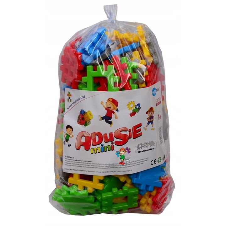 Set de constructie Adusie MINI 130 elemente, Mejpol, 6,5x6,5cm, multicolor, 1+ ani