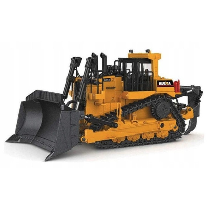 Buldozer Huina Toys 1700, jucarie metalica, scara 1:50, senile metalice, roti din cauciuc, galben, 19.5x10.5x9.3 cm