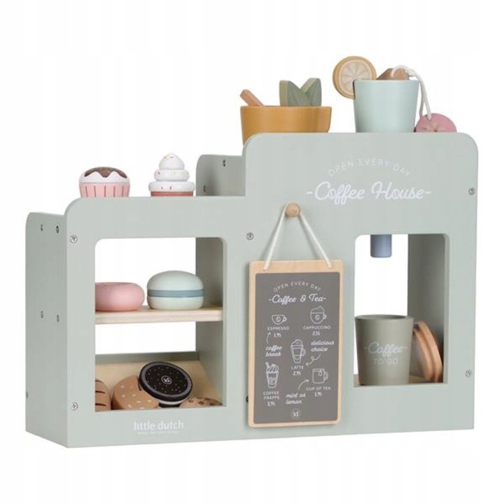 Cafenea pentru copii, Little Dutch, set cu accesorii, 34,4x13,7x24cm, din lemn FSC, varsta 3+
