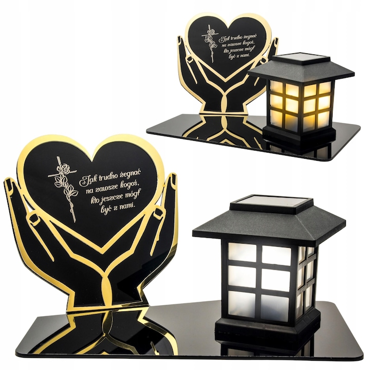 Lampa solara Decortrend, statueta pentru cimitir, acrilica, personalizabila, 14x22,5x13,5cm, set cu lampion