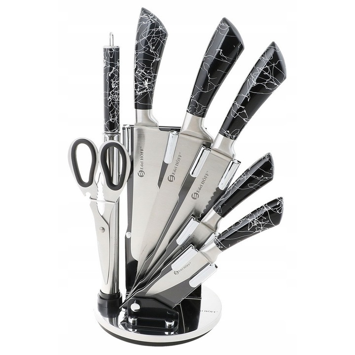 Set de cutite cu suport, 5 piese, otel inoxidabil, ergonomic, multicolor