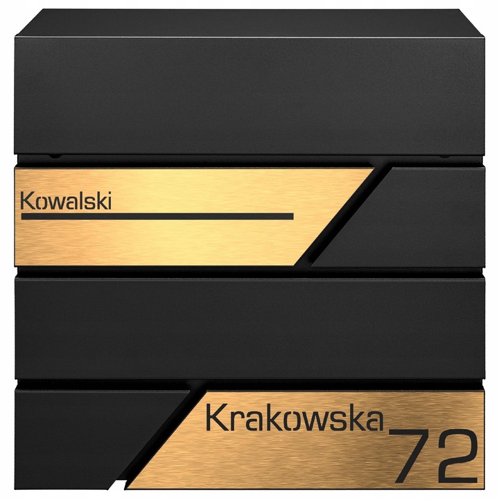 Cutie postala M-TEC Modern, neagra, 37x37x10,5cm, cu suport pentru ziare, personalizata cu placuta aurie