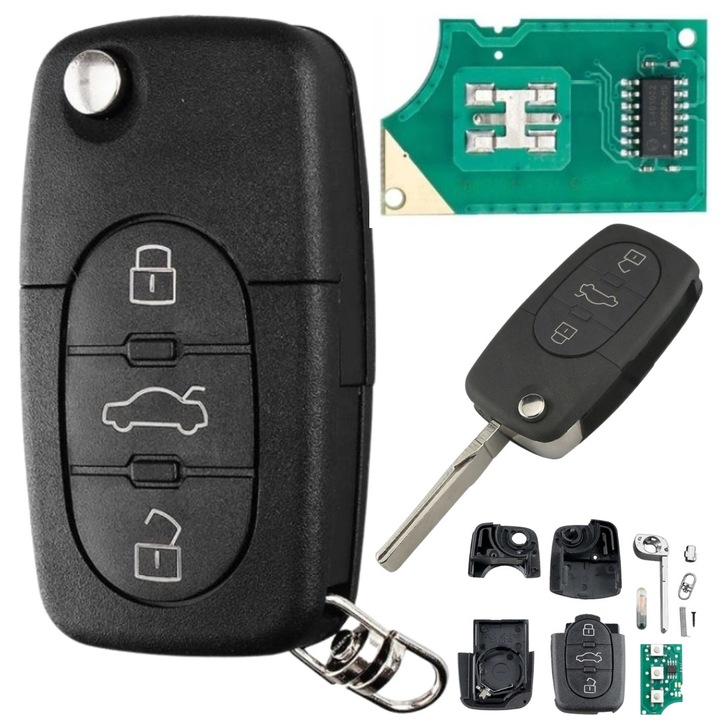 Cheie electronica pentru AUDI si VOLKSWAGEN, 3 butoane, set complet, HU66, 433 Mhz