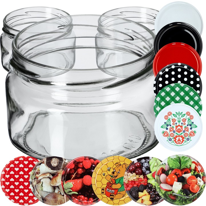 Set 50 borcane sticla 250 ml cu capac, transparente, pentru gemuri si conserve, Kadax, 8,6x5,8cm