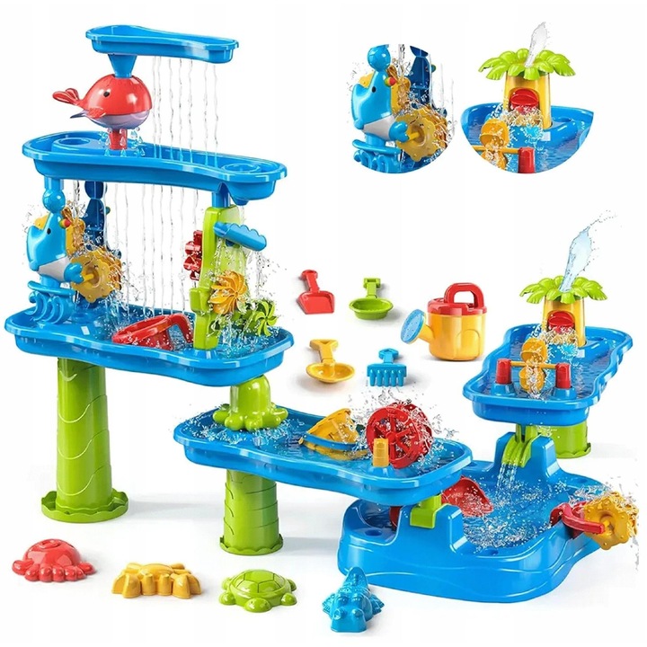 Masa de joaca 2 in 1, Matadi, cu 6 niveluri, pentru apa si nisip, 142x76x40cm