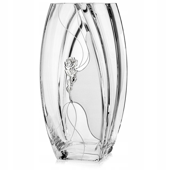 Vazon din sticla decorat "Roza", 32cm, transparent, forma manuala, 1 bucata