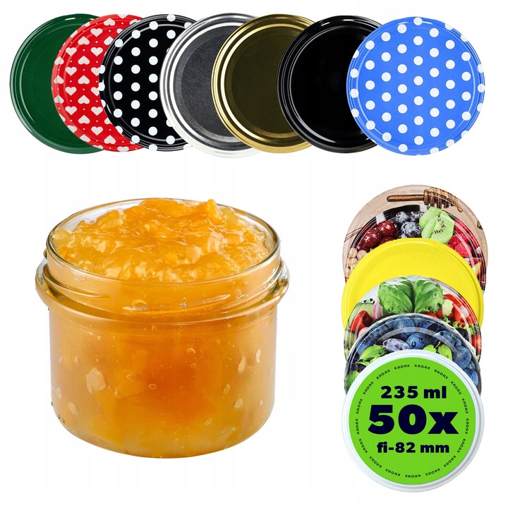 Set 50 borcane sticla 235 ml cu capace, Kadax, pentru gemuri, miere, condimente, 8,5x6,5 cm