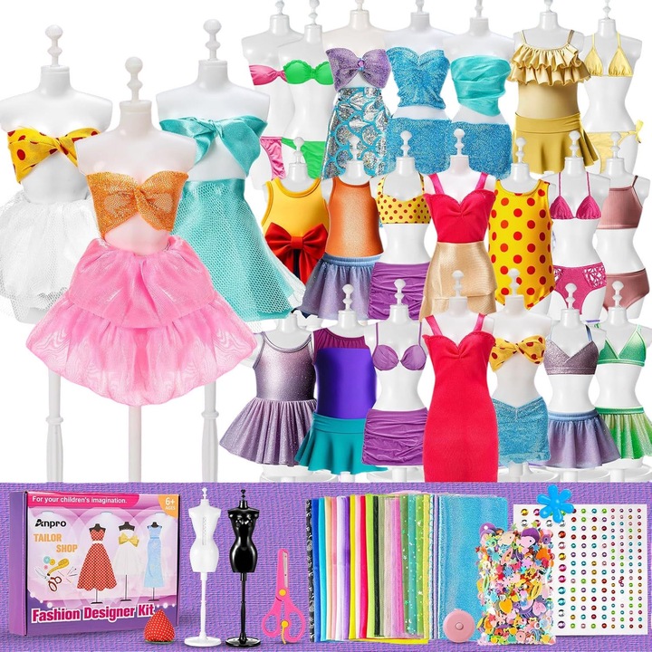 Set de proiectare moda pentru fetite, 2 manechine, 650 piese, multicolor, 6-12 ani