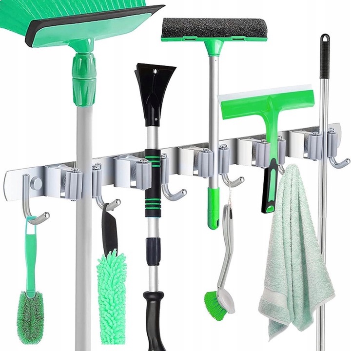 Organizer scule, Bestselection, wieszak scienny, 5 suporturi, 6 carlige, gri, 610x29mm