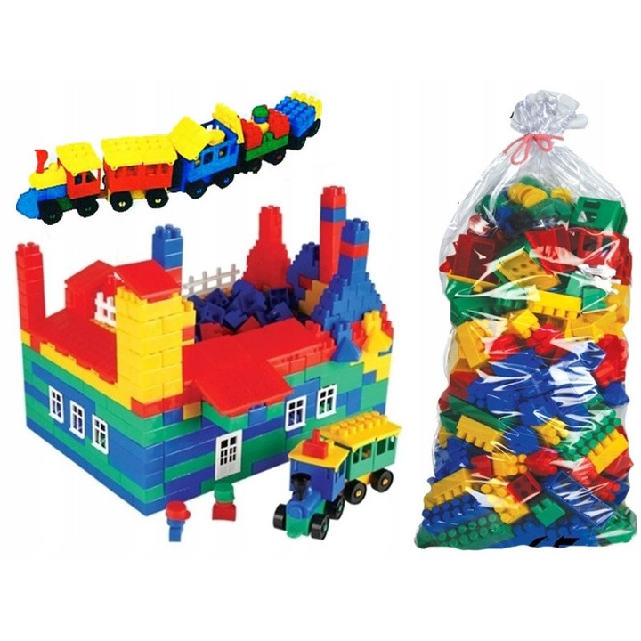 Set de constructie 500 elemente, klocki colorate, dimensiuni 3x8,5cm, multicolor