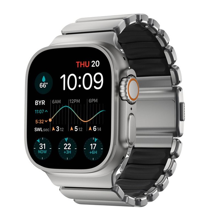Каишка от каучук Nomad Stratos FKM, съвместима с Apple Watch Ultra 49mm, сребърна / черна